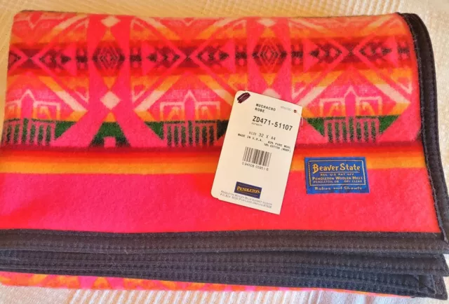 Pendleton Beaver State USA Muchacho Robe Blanket Wool Baby Throw Pink 32" x 44"