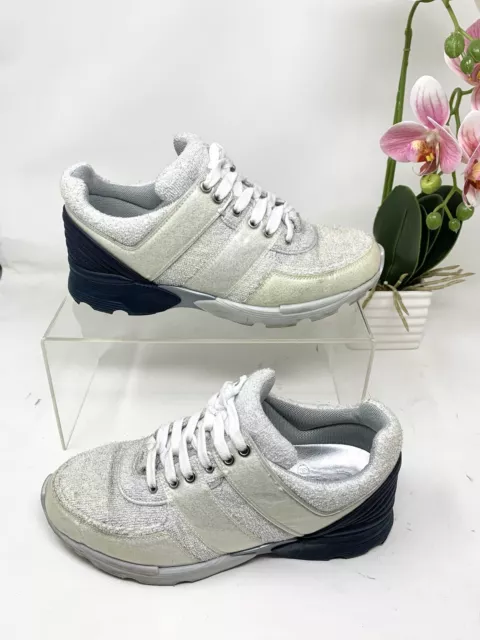 NEW 2023 23S Chanel White Silver Iridescent Tweed Suede Cc Logo Sneakers 40  $1,075.00 - PicClick