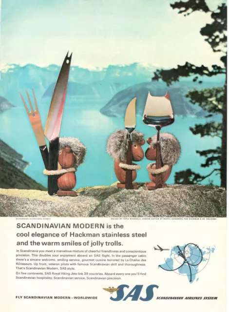 SAS Scandinavian Airlines System Werbung 1 Seite 1966 Helsinki Knives Wirkkal