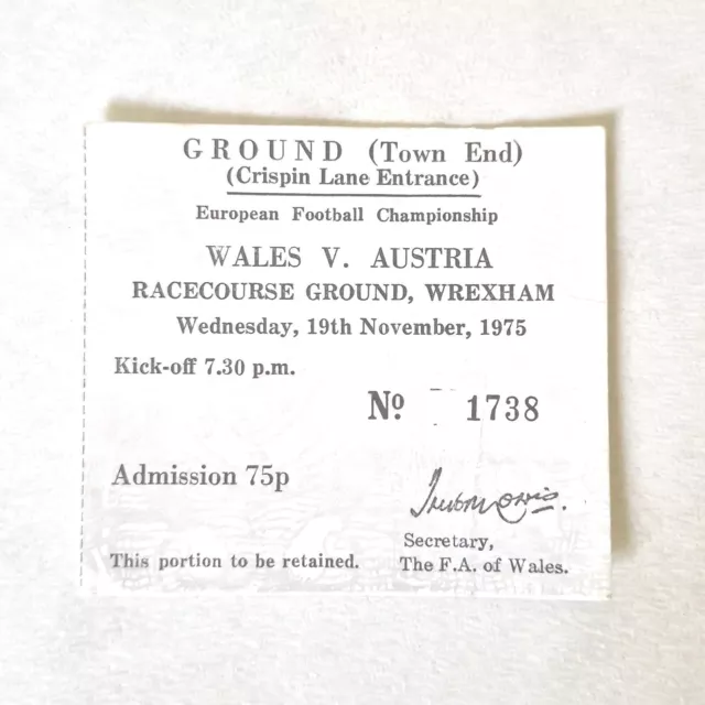 Wales v Austria Football Match Ticket 1975 19th November European Championship