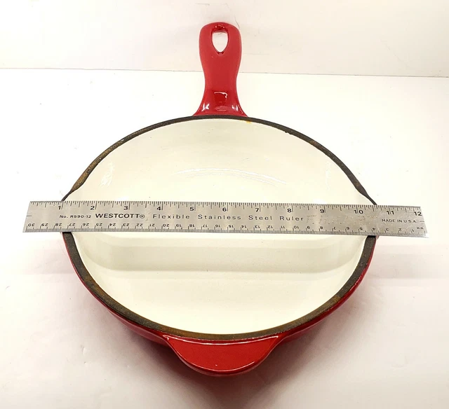 Cast Iron by Outset, Enamel RED Skillet Frying Pan 9" Heavy Duty, Double Spouts