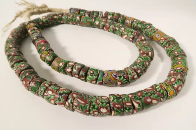 Strang alte Millefiori Glasperlen grün DC93 Old Venetian Trade Beads Perles
