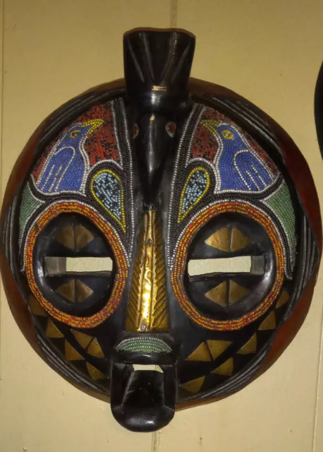 Set Handcarved Wooden African American Mask Art Antique one is "12 & one is 10"