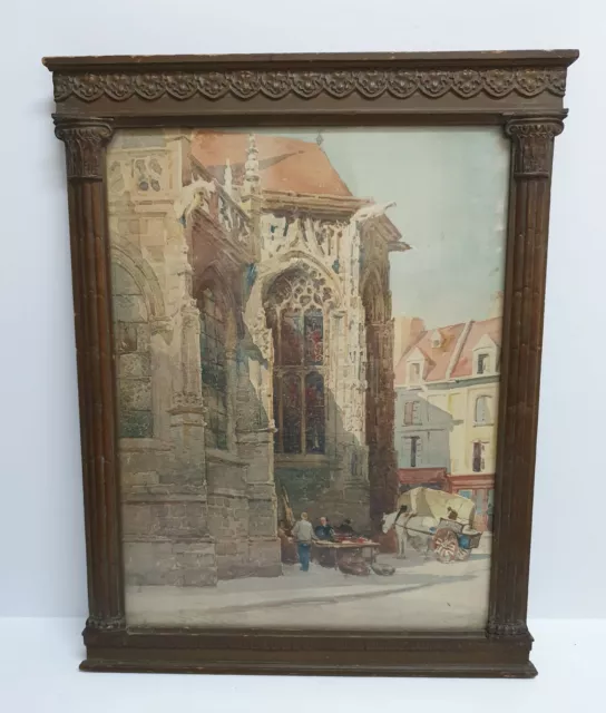 19th c. Ernest George Watercolor of St. Jacques, Dieppe, France,Tabernacle Frame