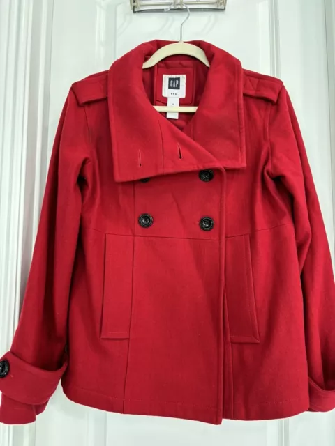 Gap Women Red Wool Pea Coat Jacket Short Button Medium