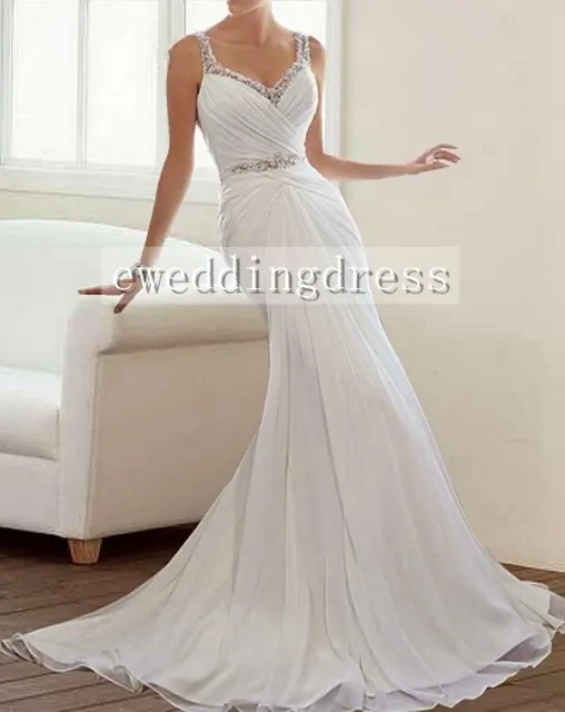 Hot New Chiffon Mermaid White/Ivory Wedding Dress Bridal Gown Custom Size 2-18+