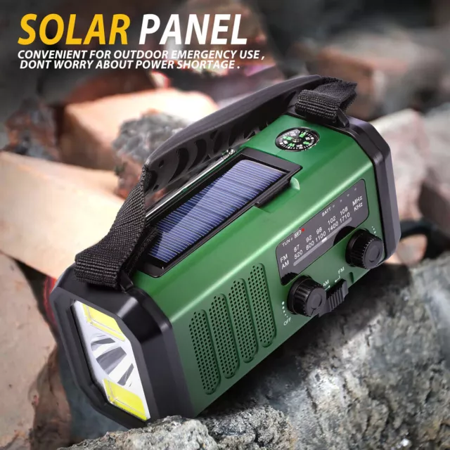 10000mAh Hand Crank Emergency Solar Weather Radio Power Bank Charger Flash Light