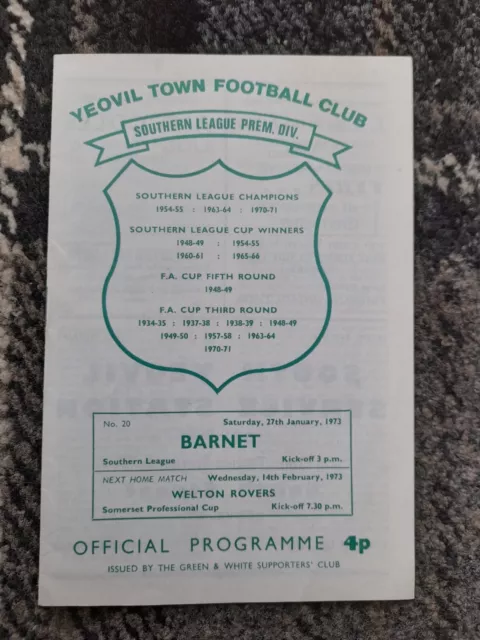 Yeovil town v Barnet 27th January 1973 non league prem division