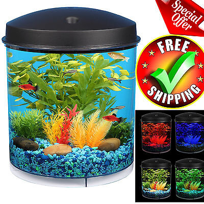 Aquarium Kit LED Lighting Internal Filter 2 Gallon Home Office Desk Betta Tank