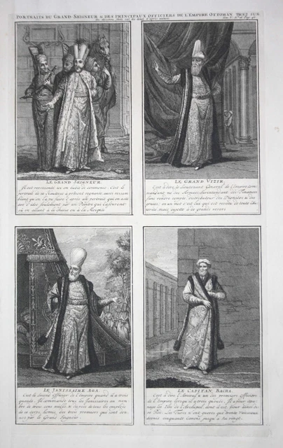Ottomano Empire Turkey Muslim Imperatore Grande Vizier Engraving Chatelain 1720