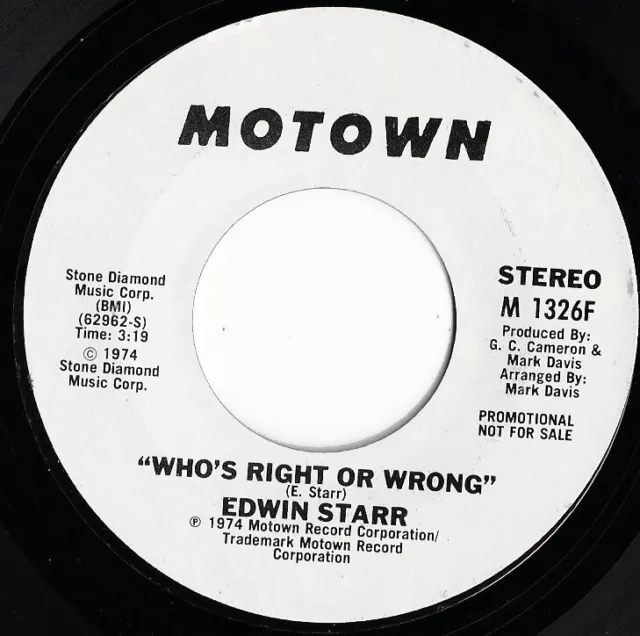 EDWIN STARR who's right or wrong U.S. MOTOWN 45rpm M-1326_1974 PROMO