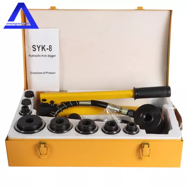 10 Ton 1/2" to 2" Hydraulic Knockout Punch Driver Tool Kit With 6 Dies