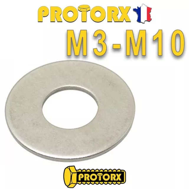 RONDELLE METAL INOX PLATE LARGE M3 à M10 | Lot 5 à 50pcs | Acier A2 - NFE25514