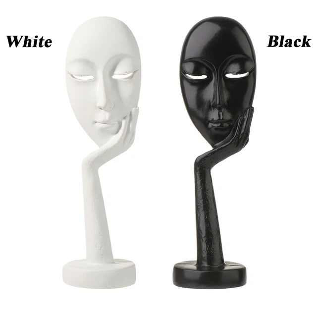 de la femme réfléchie Fait à la main Blanc et noir Statue du visage de la femme 4
