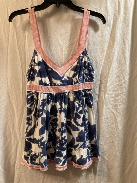 Hollister Women’s Medium Babydoll Empire Waist V-neck Floral Blue Top Hollister Women’s Medium Babydoll Empire Waist V-neck Floral Blue Top