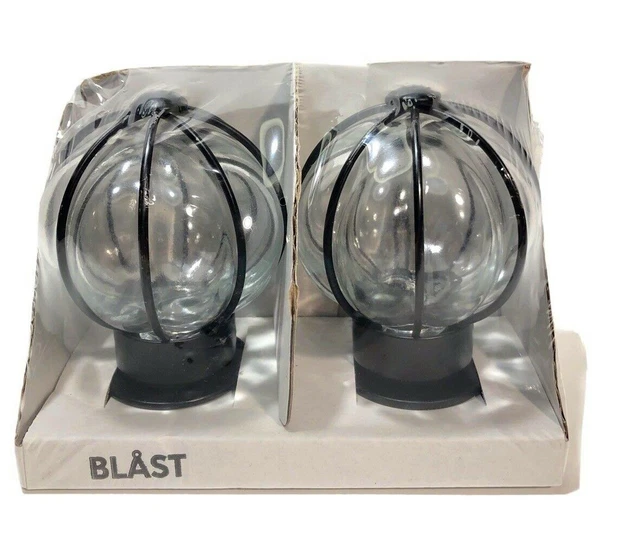 Ikea BLAST Glass Globe Black Steel Round Curtain Rod Finials Ends Caps - NEW