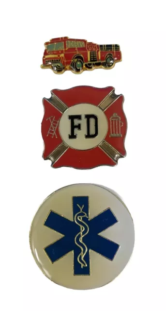 Emergency 1st Responder Fire Paramedics Ambulance Pin Hat Tacs VTG NOS Lot of 3