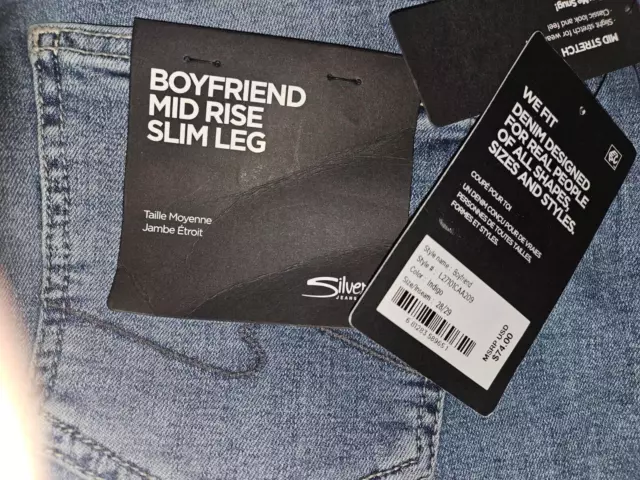 SILVER JEANS Womens Boyfriend Jeans Mid Rise Slim Leg in Indigo 28 x 29 3