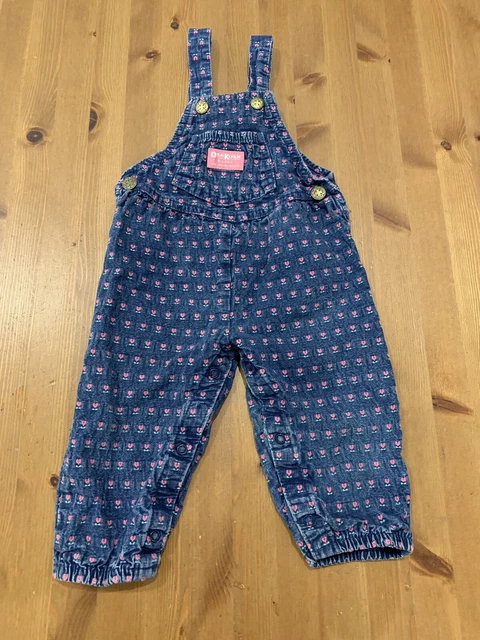 OshKosh B’gosh Vestbak Girls 24M Pink Floral Denim Overalls USA Vintage