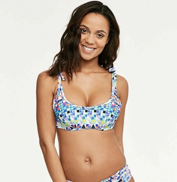 Figleaves Crop Bikini Top Pixelate Size 36D Blue Pink White Underwired Bralette