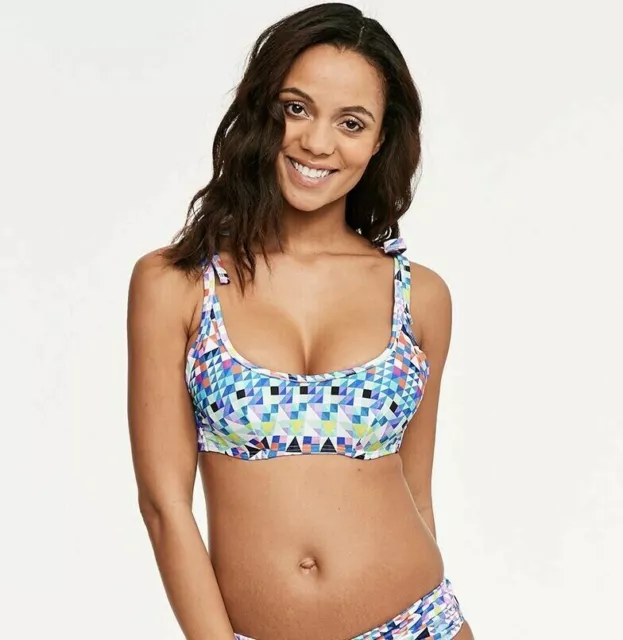 Figleaves Crop Bikini Top Pixelate Size 36F Blue Pink White Underwired Bralette