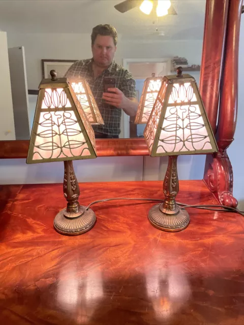 Antique Lamp Pair, gorgeous color and design!