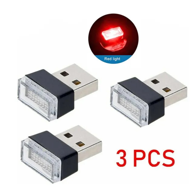 Red 3x Blue LED USB Car Interior Light Neon Atmosphere Ambient Lamp Accessories