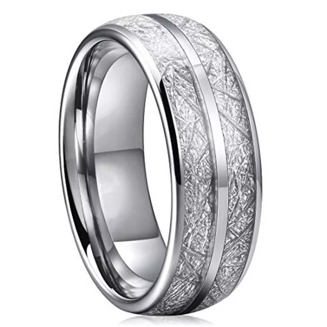 Ebay Wedding Ring Men Women. 8mm Silver Tungsten Wedding Band Double Meteorite