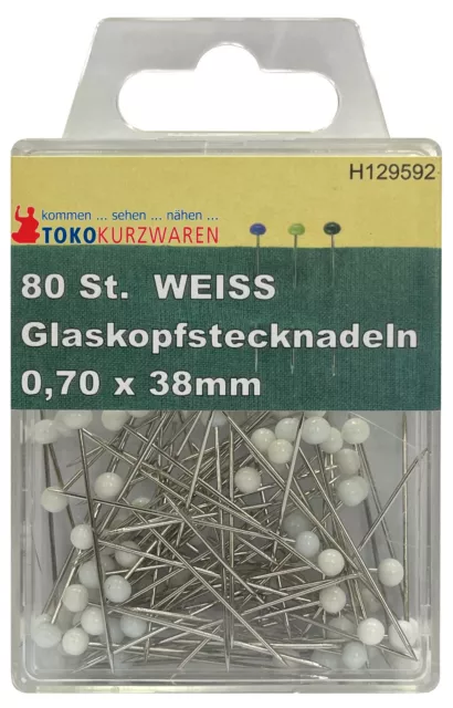 (0.06 EUR/Stück) CreaStyle - Glaskopf Stecknadeln WEISS 0,70 x 38mm / 80St.