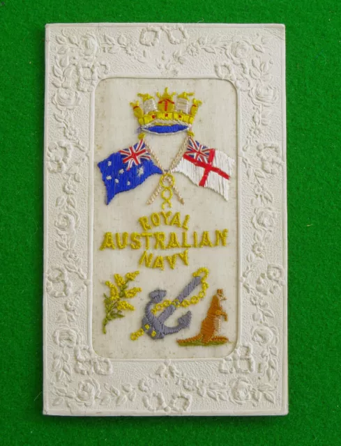 Rare WW1 Tucks Silk Postcard Royal Australian Navy