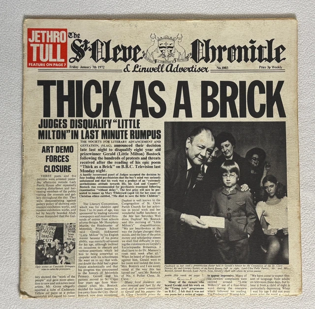 JETHRO TULL THICK As A Brick Vinyl LP Record Newspaper A3/B2 1st Press ...
