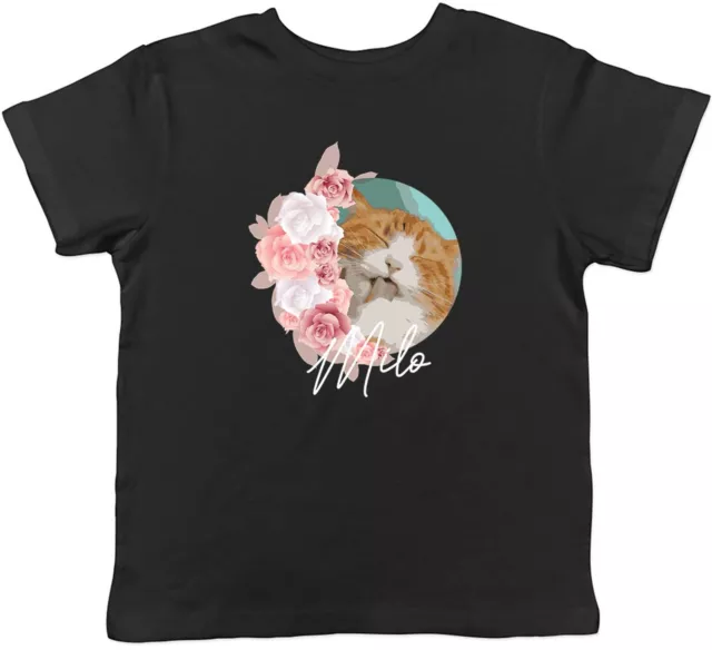 Personalised Cat With Flowers Animal Childrens Kids T-Shirt Boys Girls Gift