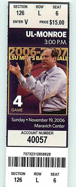 Ticket College Basketball UL - Monroe 2006 - 07  11.19 - LSU Tigers