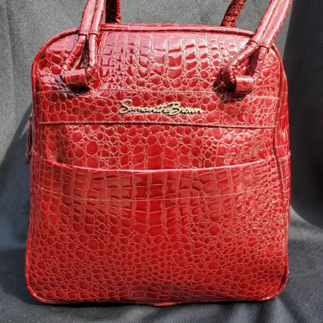 Samantha Brown Travel Bag Carry On Croc Embossed Red Weekender Handles 15x14x9" 2