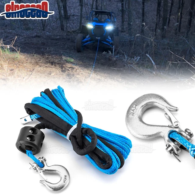 1/4" x 50' 7700LB Synthetic Winch Cable Rope Winch Hook For ATV UTV Polaris RZR