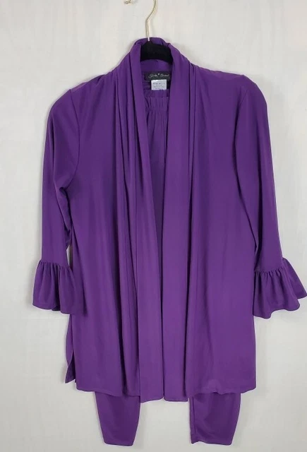 Slinky Brand 3 Piece Set Tank Top Pants Cardigan Purple Womens Size Small