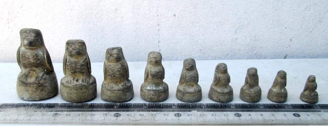 SUPERB & RARE! Set of 9 Bronze Wise Owls Opium Weight