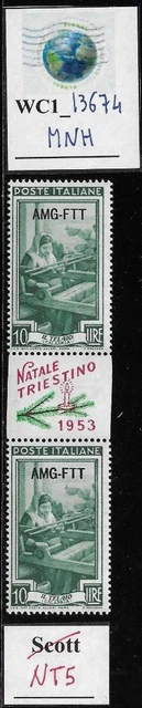 WC1_13674. ITALY: TRIESTE FTT. 10 L. gutter pair 1953 NATALE TRIESTINO. NT5. MNH
