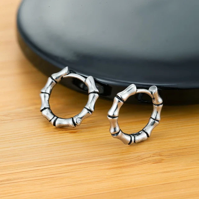 Orecchini A Cerchio Vintage 16mm - In Acciaio Chirurgico Ipoallergenico, Per Uomo E Donna, Argento E Nero - Foto 4