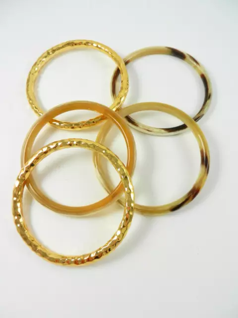 NEST Saks Neiman's 22K Gold Plate & Horn 5 Piece Stacking Bangle Bracelet  7 3/4 3