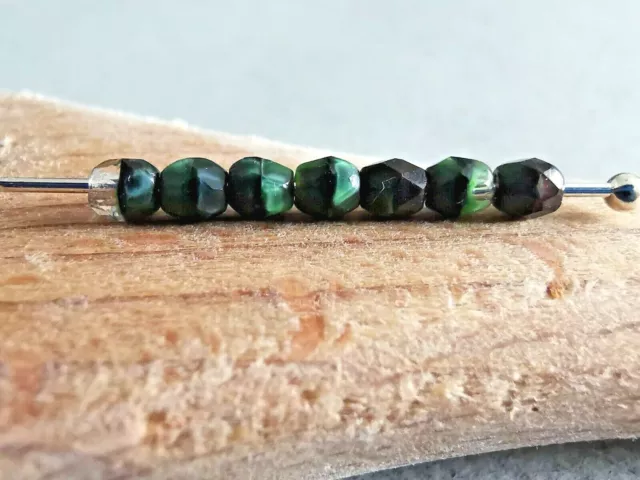 Czech fire polished small glass beads dark green 3 mm pack of 100