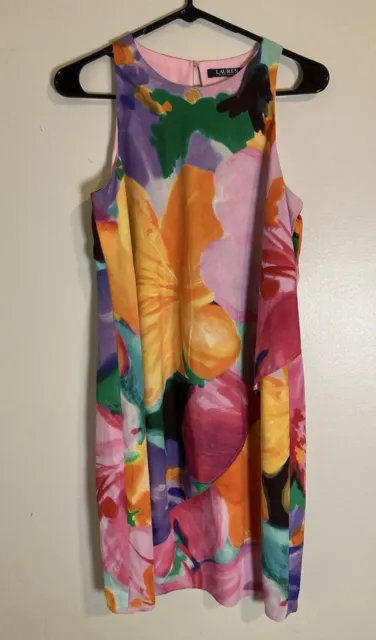 Lauren Ralph Lauren Orange Pink Flora Pure Silk Shift Dress Size 4p