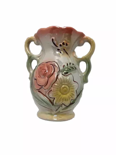 VTG Lusterware Floral Porcelain Vase Opalescent Pastel  Made in Brazil 5” Tall