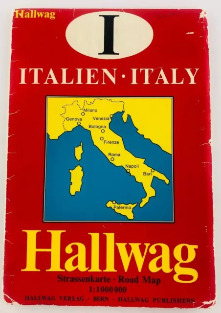 Vtg Hallwag Touring Folding Map of Italy in German French English Italie Italia