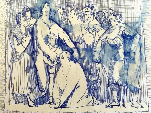 Studio Di Affresco, China Su Carta, Non Firmato, Anni '50?