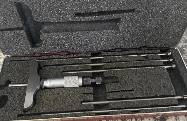 Starrett Depth Micrometer 445 0-9 in. 3” Base with case & 6 rods