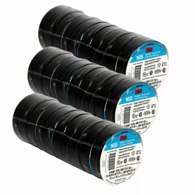 3M Temflex Vinyl Electrical Tape 165 Multi-purpose 3/4" X 60FT Black 30 Rolls
