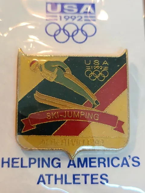 Team USA '92 Albertville Olympics Ski Jumping Hat Pin. Hand Painted Pin. Nice