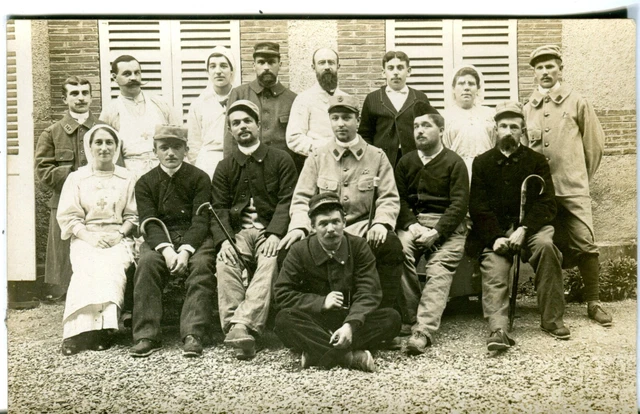 France Sens - WWI Military Hospital # 105 Patients and Staff real photo postcard