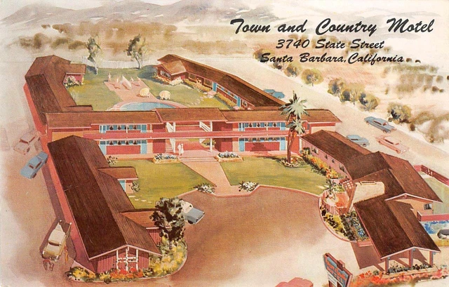 TOWN & COUNTRY MOTEL Santa Barbara, California Roadside ca 1960s Postcard